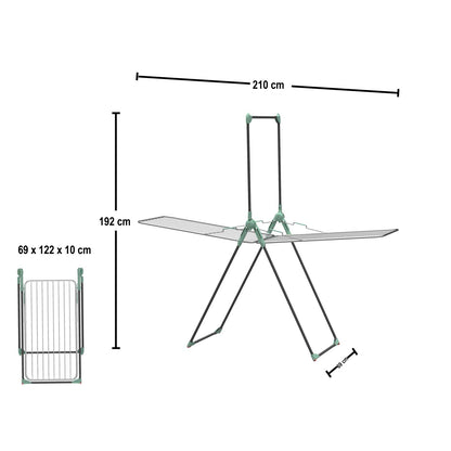 Étendoir a linge pliable a ailes avec tringles intégrées sur roues, en acier inoxydable, Fabriqué en Italie, 4