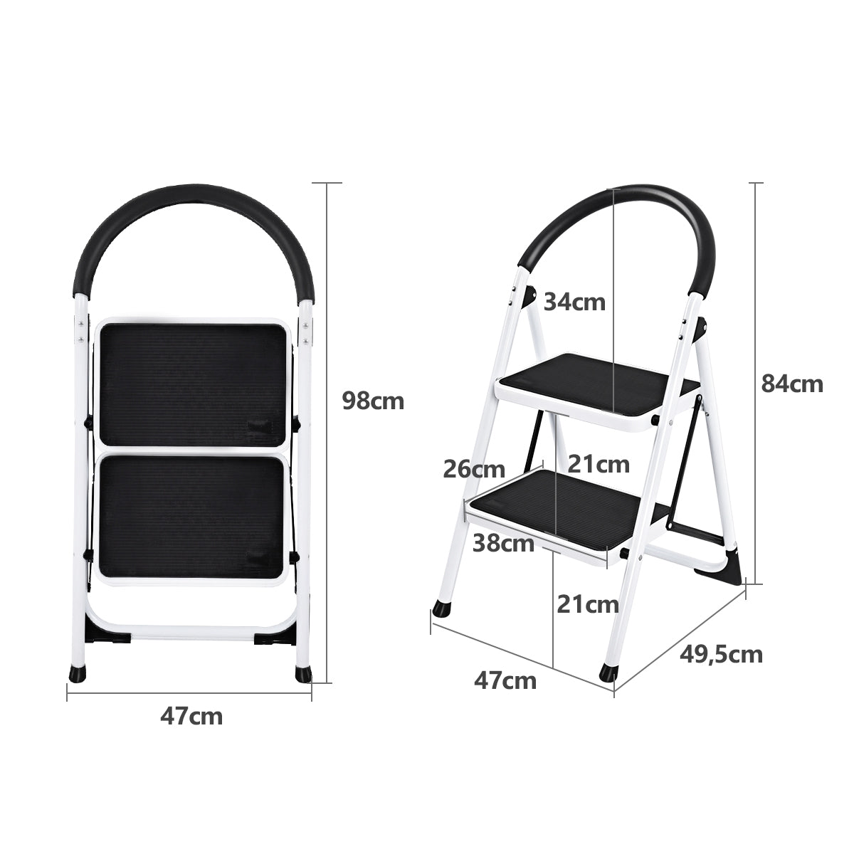 Escabeau Pliable, 2 Marches Pliant en Fer 150KG Charge Max. Marchepied avec Plate-Forme Antidérapante Hauteur 87CM, Costway, 5