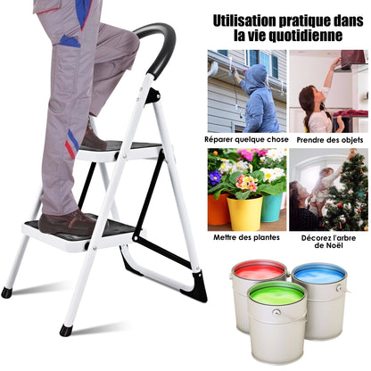 Escabeau Pliable, 2 Marches Pliant en Fer 150KG Charge Max. Marchepied avec Plate-Forme Antidérapante Hauteur 87CM, Costway, 8