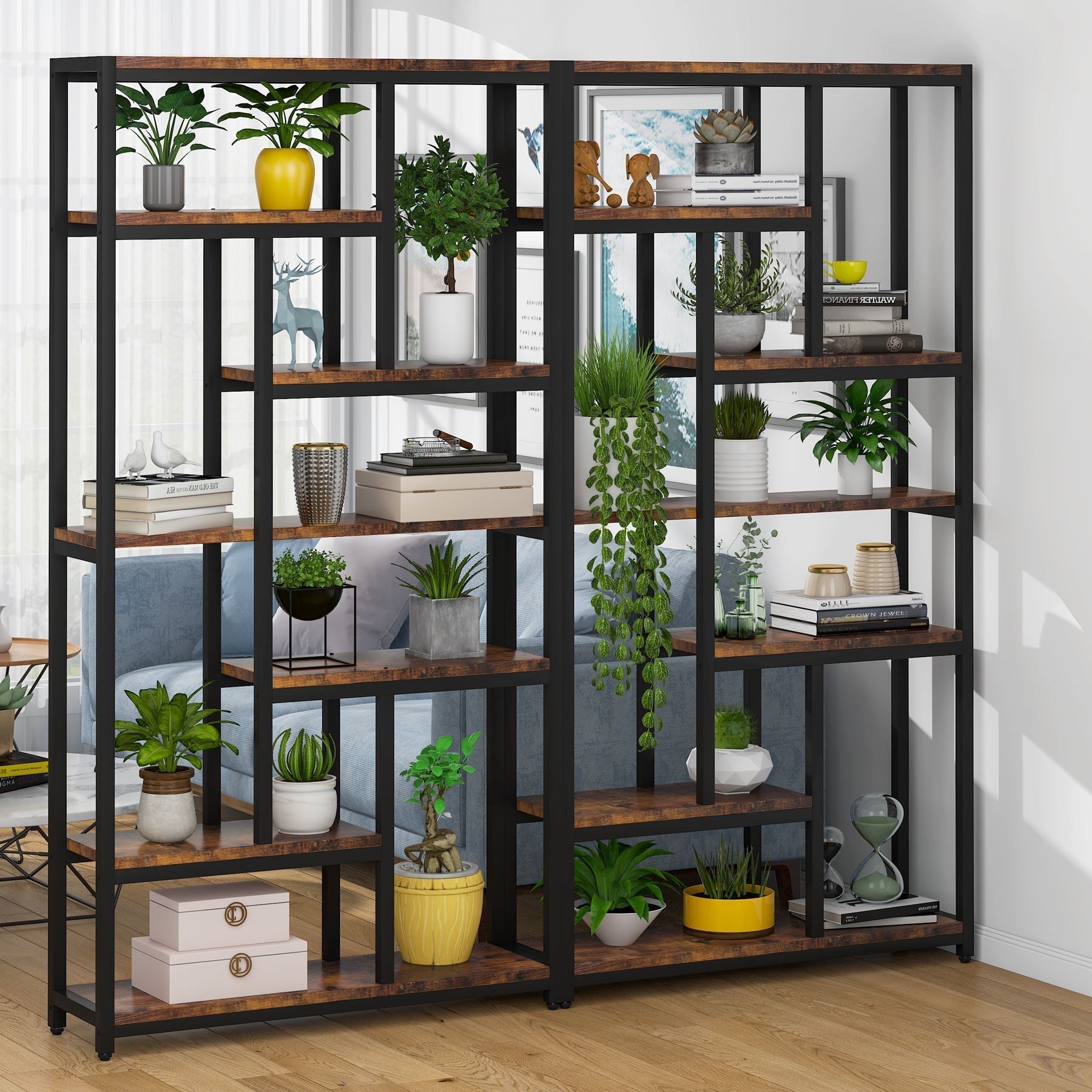 Bibliothèque, 7 niveaux, Etagere Salon, 100 x 30 x 200 cm, Etagere Rangement, Brun, Tribesigns, 10