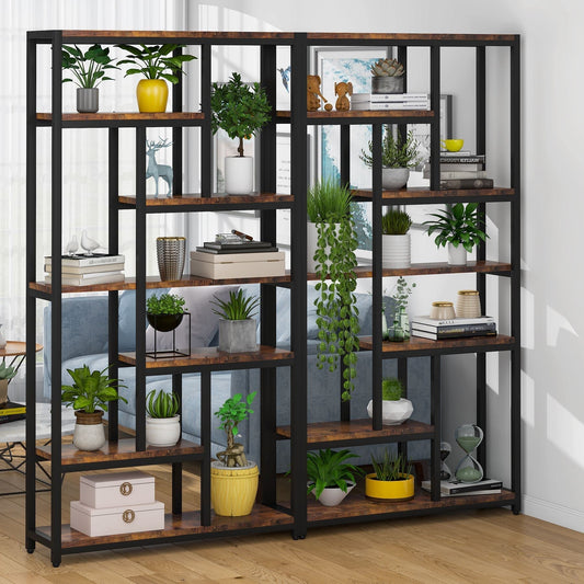 Bibliothèque, 7 niveaux, Etagere Salon, 100 x 30 x 200 cm, Etagere Rangement, Brun, Tribesigns, 10