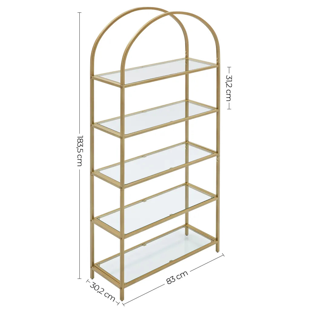 Bibliothèque 5 Niveaux, Étagère de Rangemen, 183,5 cm, Verre Trempé Haut Étagère, VASAGLE, 11