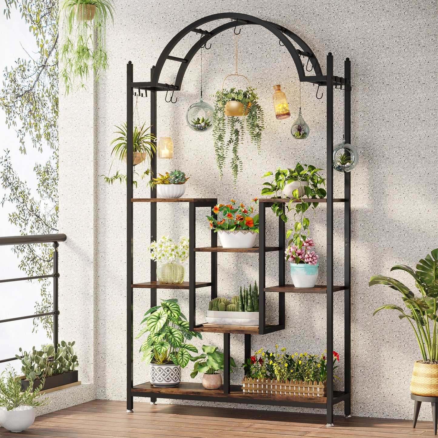 Support pour plantes d'intérieur à 5 niveaux, 190 cm,  Grand support de présentation pour pots de bonsaï pour intérieur, 1