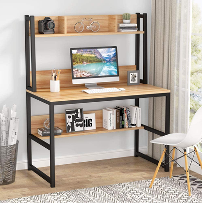 Bureau en bois, simple meuble de rangement avec espace de rangement, table d'ordinateur pour bureau, Tribesings