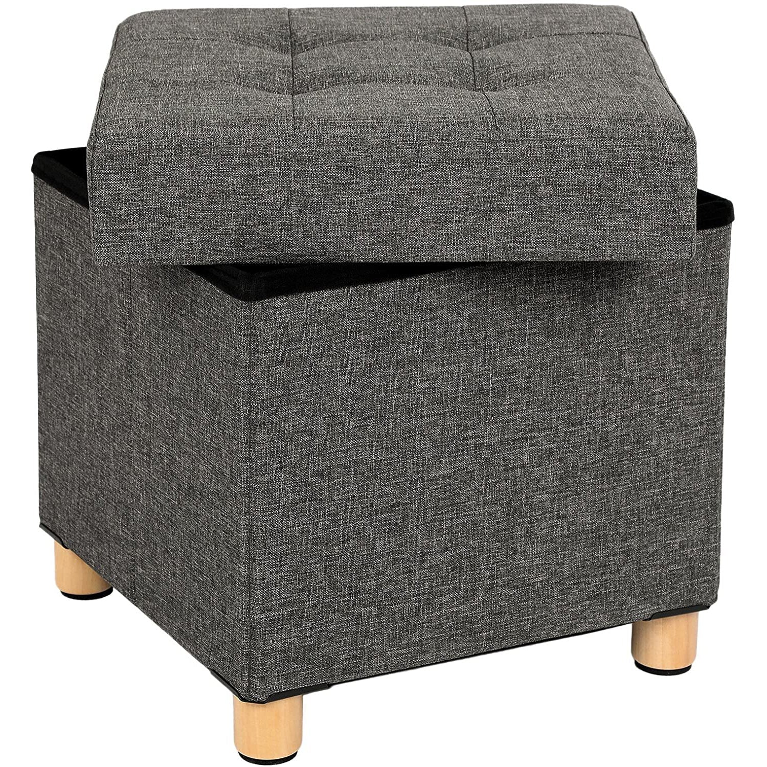 Banc de Rangement, Tabouret rembourré Pliable, avec Couvercle, Pieds en Bois Massif, Charge 300 kg, Gris, SONGMICS, 1