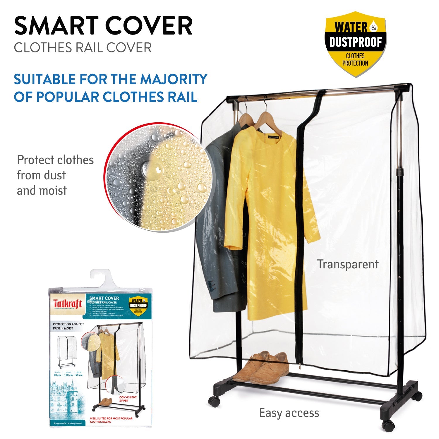 Housse de Protection Universelle pour Portant à Vêtements Penderie, Transparente, L90 cm, Tatkraft Smart Cover, 2