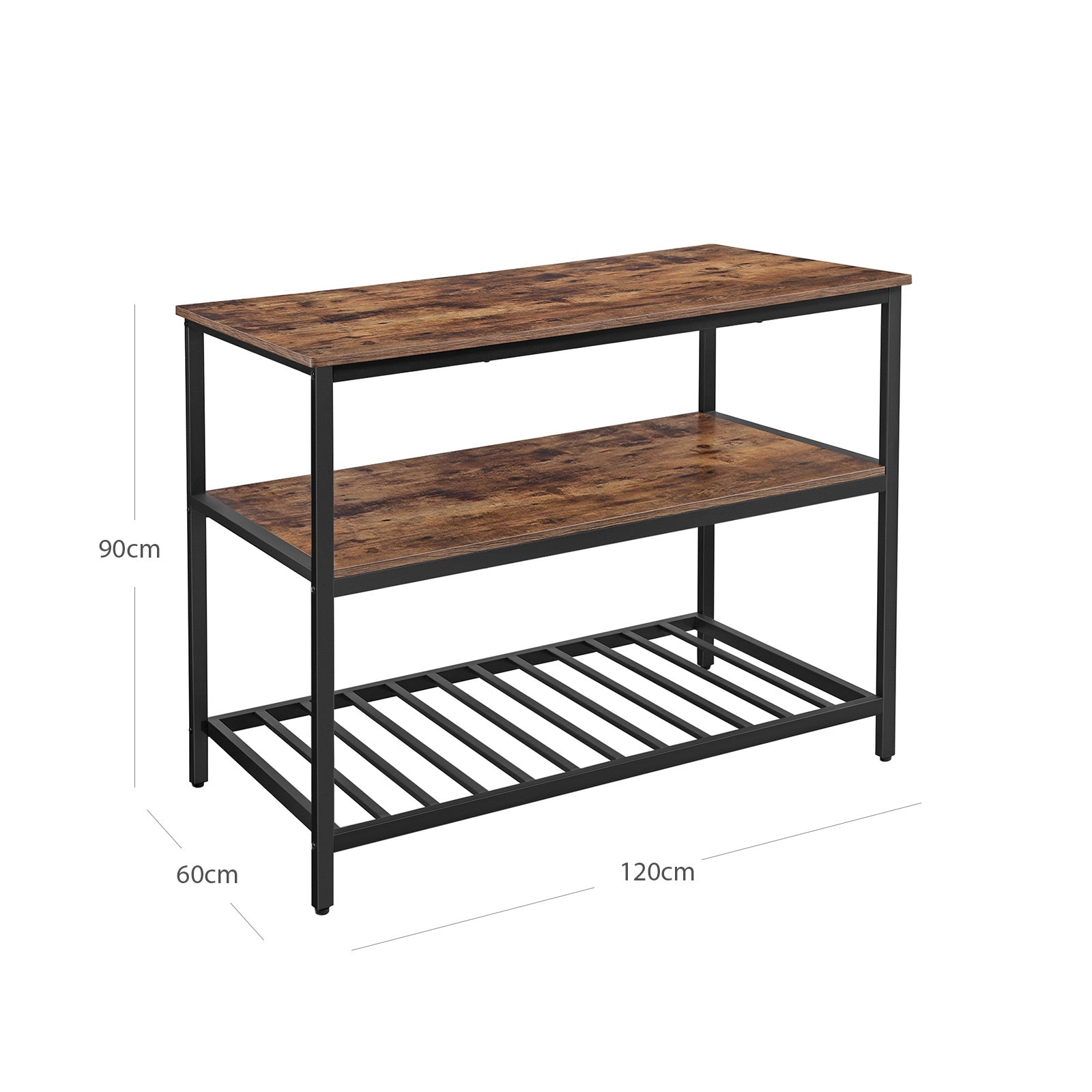 Étagère de Cuisine à 3 étagères, Étagère de Rangement avec Plan de Travail, Structure en Acier Stable, 120 x 60 x 90 cm, VASAGLE, 5