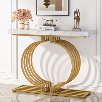 Table Console Moderne avec Base dorée, 101,6 cm, Table d'entrée géométrique étroite, Table d'appoint contemporaine, 2