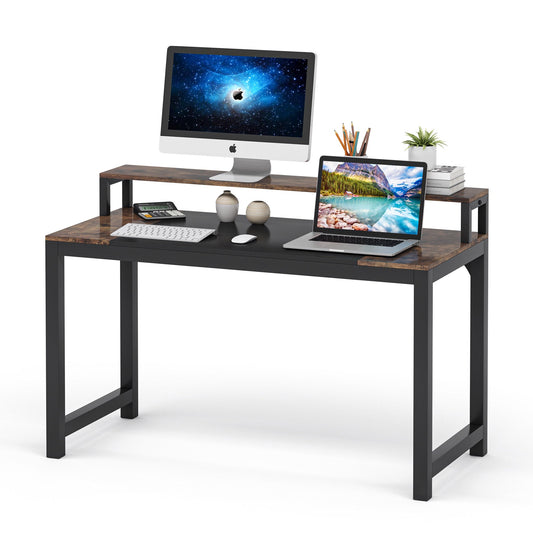 Bureau d'ordinateur, avec support pour écran, petit bureau avec étagère pour écran, table de bureau, table PC