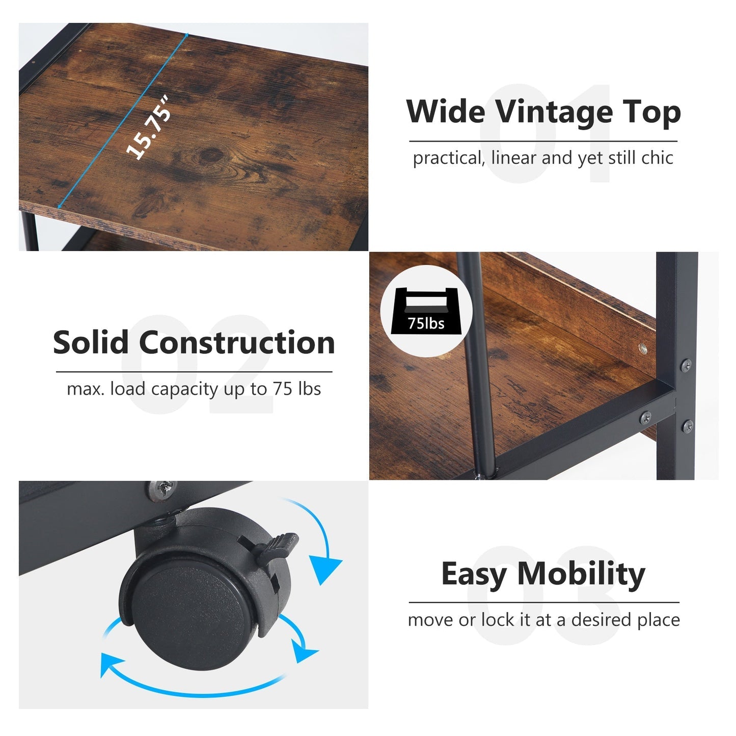 Tribesigns - support d'imprimante, haut large vintage, conception durable, mobilité facile