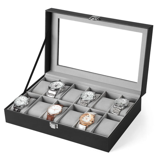 Boîte à Montres à 12 Compartiments, coffret montre homme, rangement montre, boîte à bijoux, 1