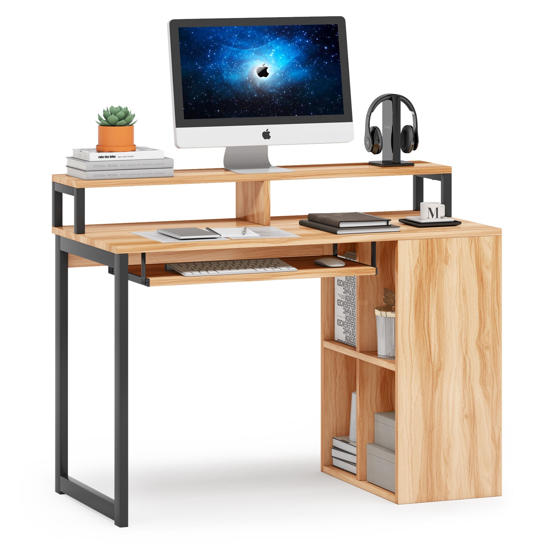 Bureau d'ordinateur, Bureau d'étude d'écriture PC, Portable Bureau de Bureau avec bibliothèque, Tribesigns