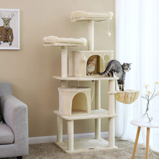 Arbre à Chat, Tour de Jeux, 2 niches, Beige, Feandrea
