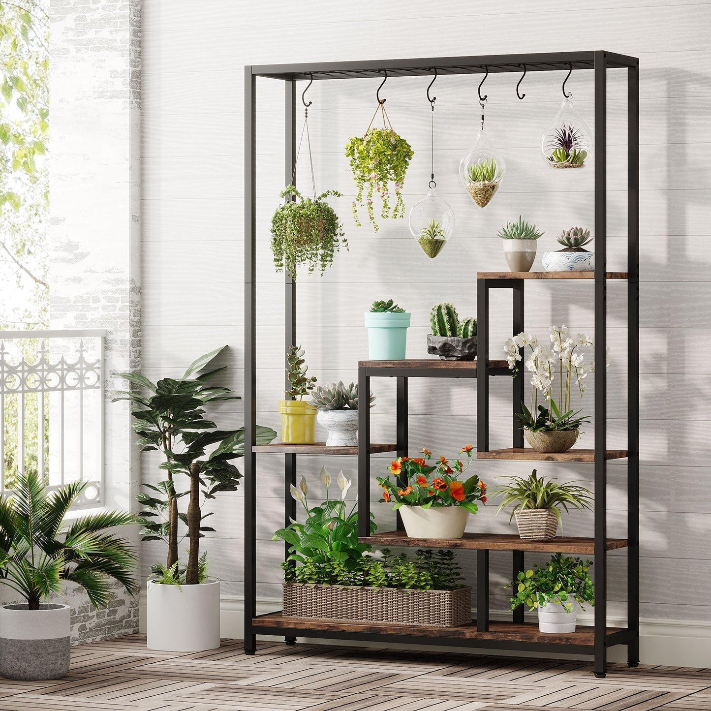 Tribesigns - Support pour plantes d'intérieur à 5 niveaux - Grande étagère en métal de 180 cm avec 10 crochets de suspension en S - Multifonction