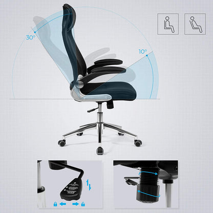 Chaise de bureau ergonomique, Pivotant, Hauteur réglable, Accoudoirs réglables, Dossier respirant en toile, SONGMICS, 1