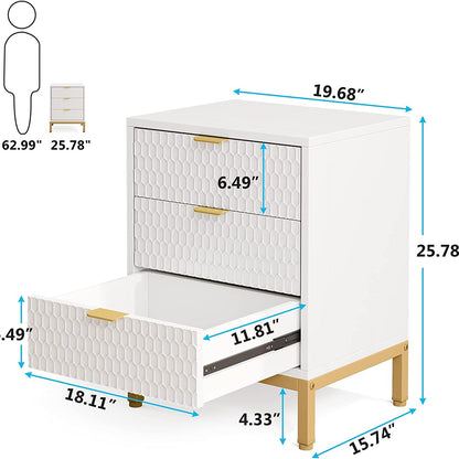 Table de Chevet Moderne de 65,5 cm de Haut lac 3 tiroirs, Table d'appoint contemporaine avec Rangement,  2