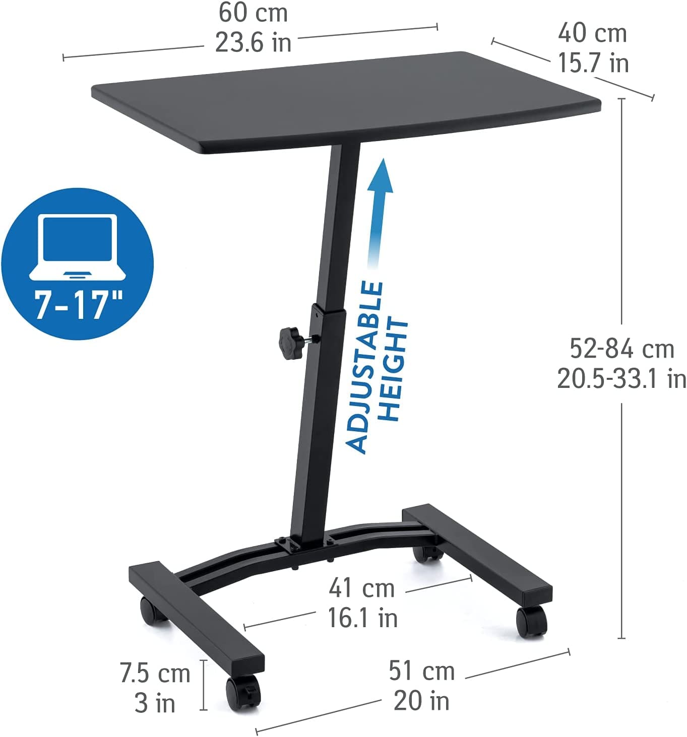 Table pour ordinateur portable, hauteur réglable 52-84 cm, plateau 60x40 cm, Tatkraft Dream