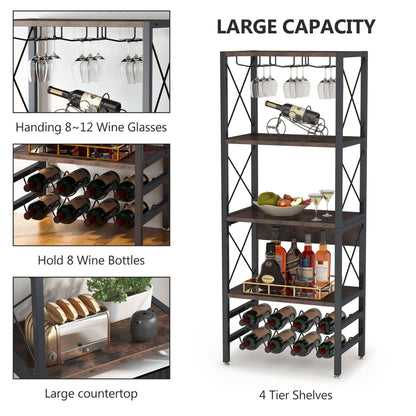Tribesigns - Étagère de boulangerie à vin à 4 niveaux avec support de verre et rangement de vin, armoire de bar à vin avec rangement pour la cuisine