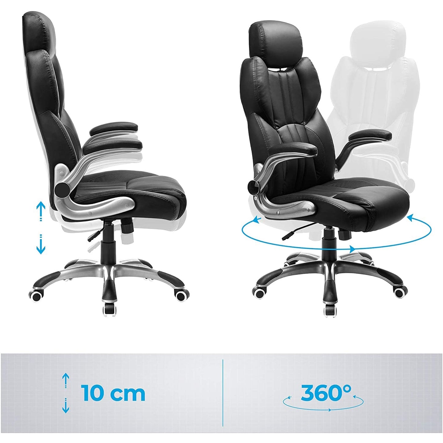 Chaise de jeu, Chaise de bureau, Hauteur réglable - 10 cm, Rotation à 360°, SONGMICS