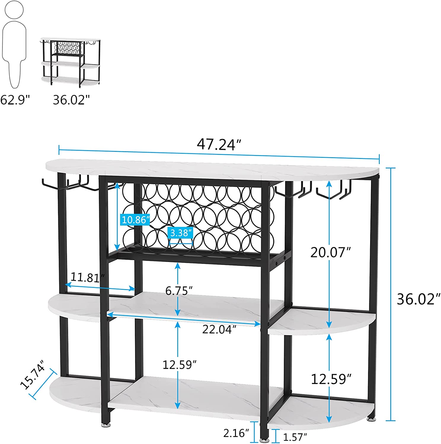 Étagère à vin Autonome Moderne avec Rangement, Support à vin Autonome pour Liqueur et Verres pour la Maison, Blanc, Tribesigns, 4