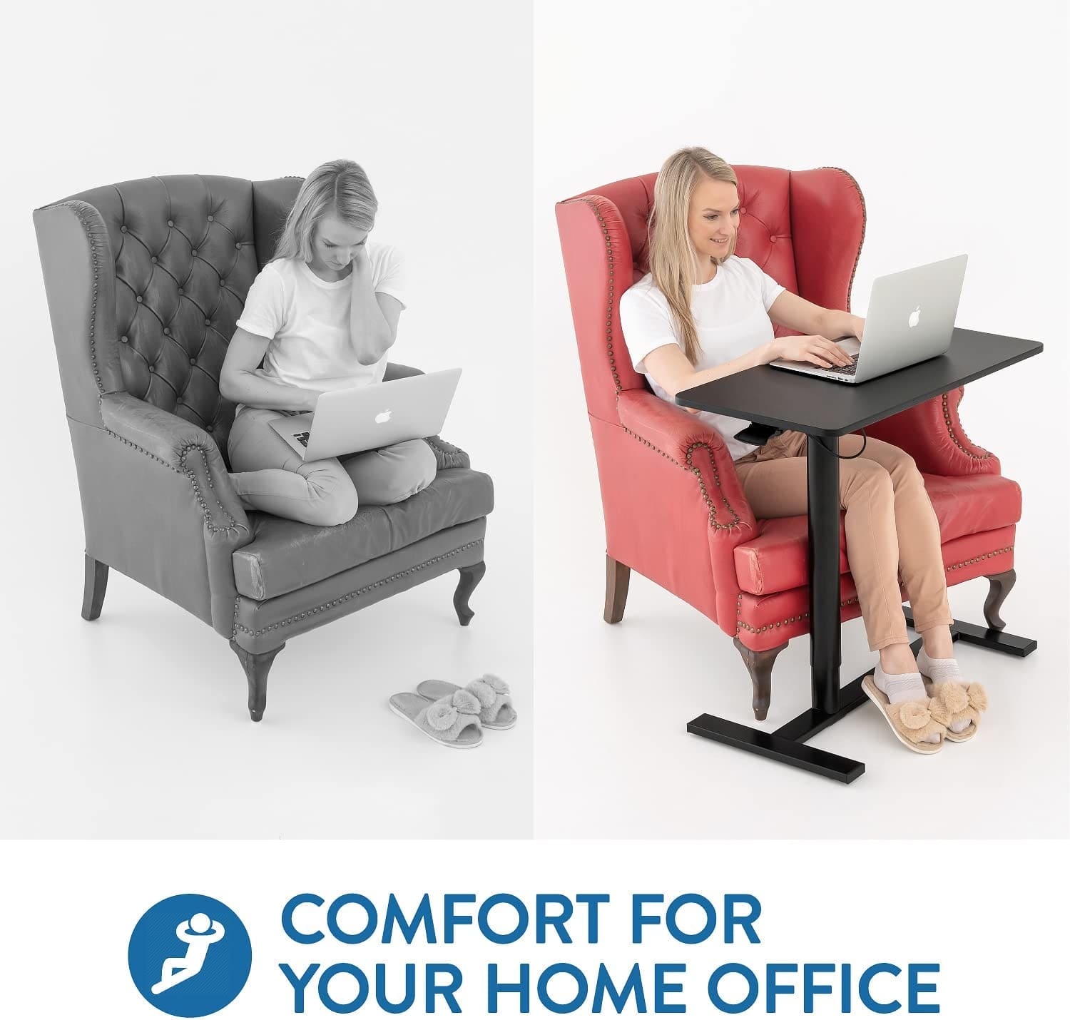 Table pneumatique pour ordinateur portable, table à roulettes pour une utilisation assise et debout, Tatkraft Bliss
