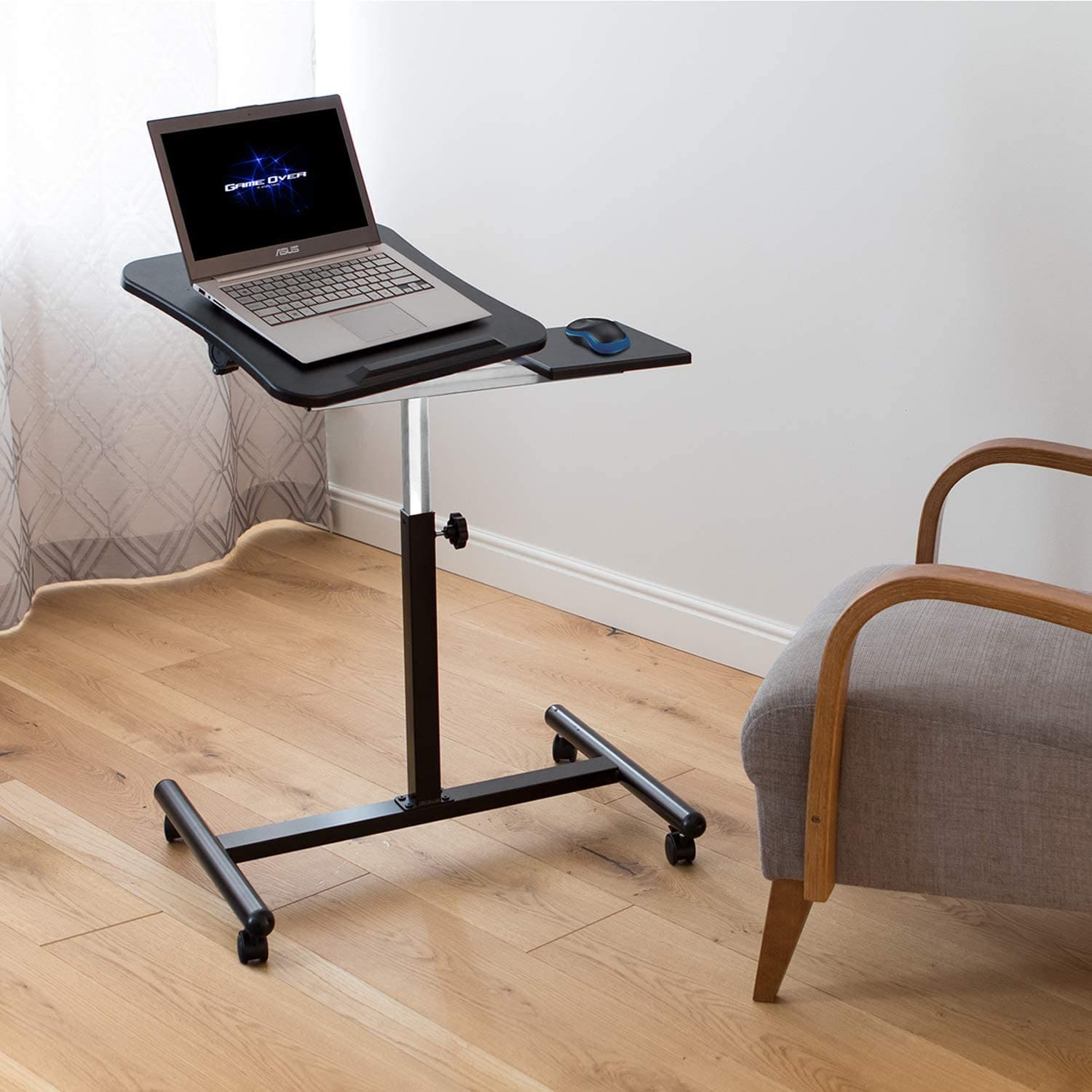 Tatkraft Vanessa - Table ordinateur portable à roulettes, Pour gaucher et droitier, Table de lit roulante, Noir