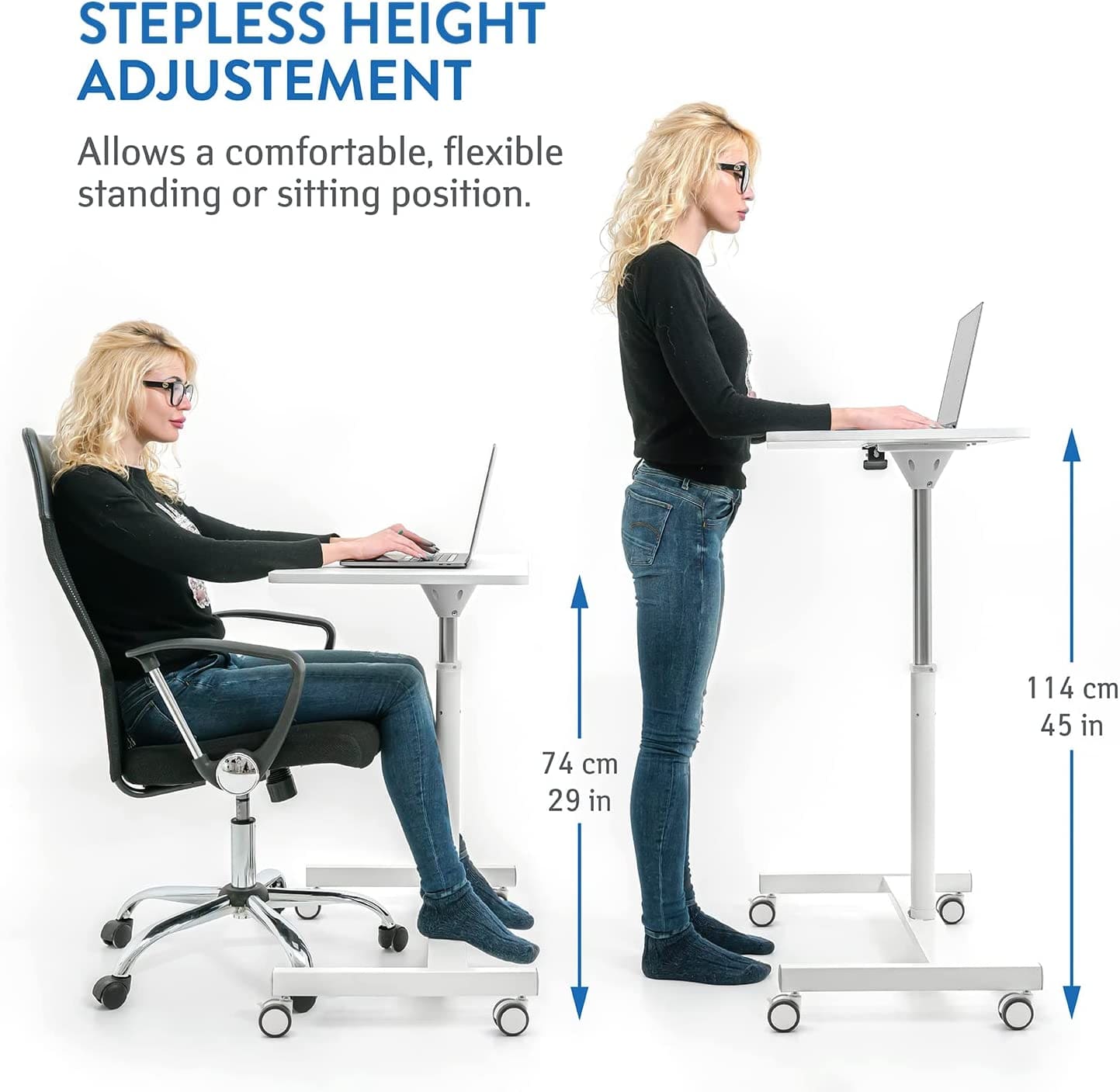 Table pneumatique, réglable en hauteur 74-114 cm, pour travail assis et debout, Tatkraft Trend