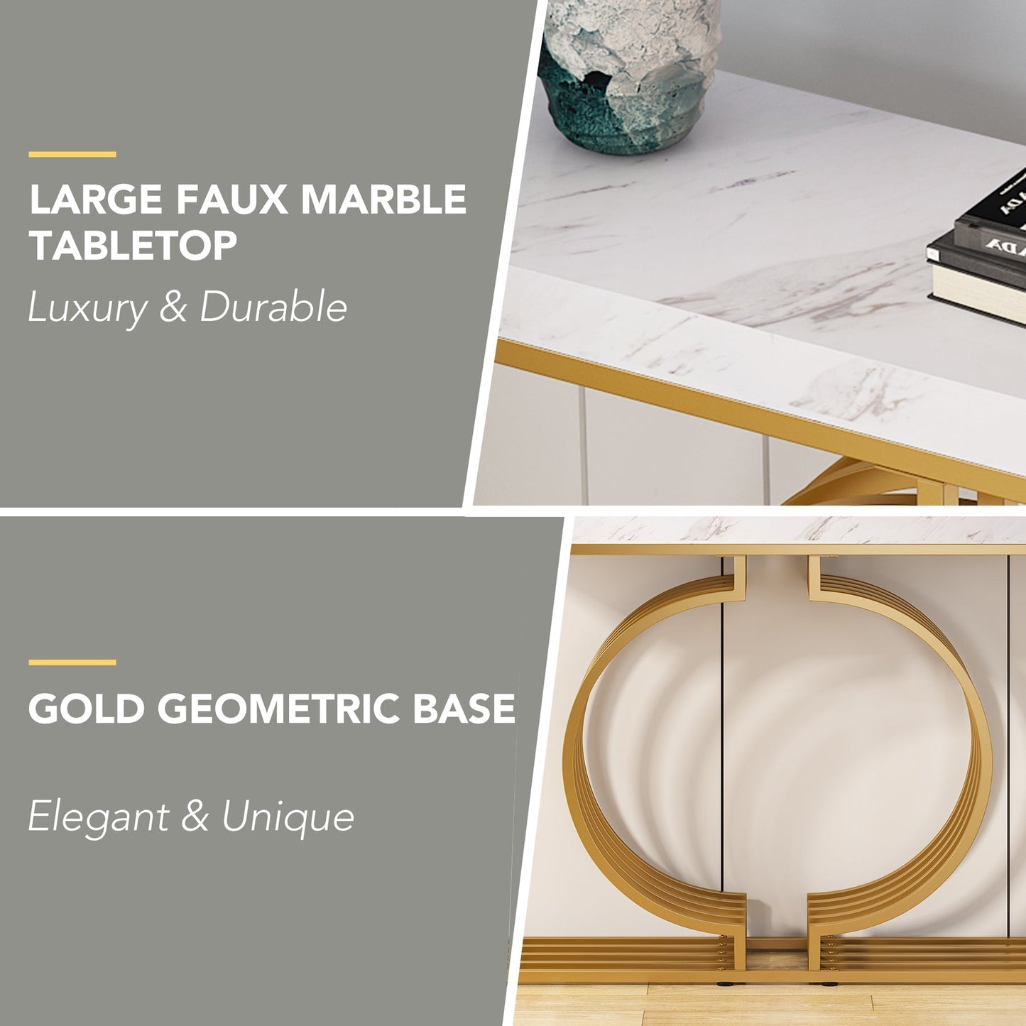 Table Console Moderne avec Base dorée, 101,6 cm, Table d'entrée géométrique étroite, Table d'appoint contemporaine, 6