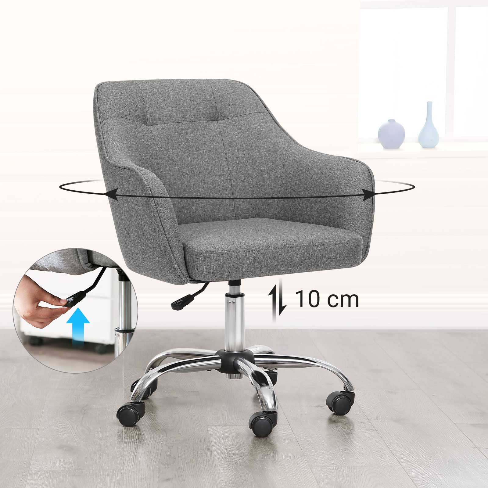 SONGMICS - Fauteuil de bureau, Chaise pivotanteconfortable, Siège ergonomique, réglable en hauteur, charge 120 kg