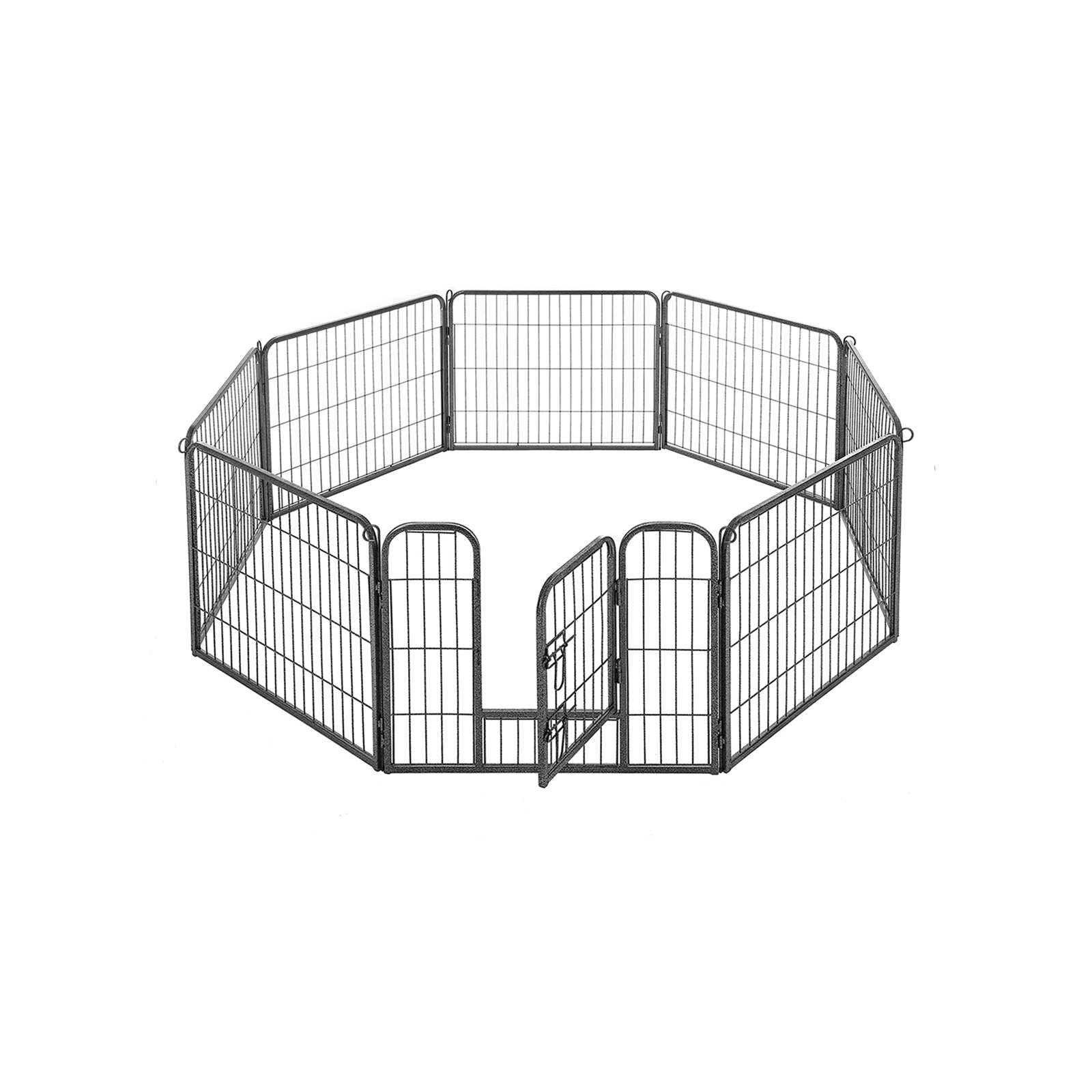 Parc pour Chien, 8 Grilles de 77x60 cm, Clôture, Enclos, Gris, Feandrea, 4