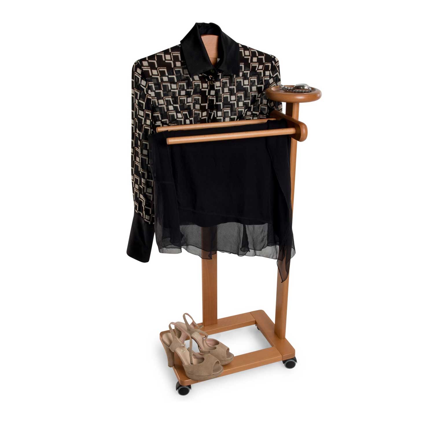 ARIT - Valet de nuit ANTIMO, Composé d'un cintre, de 3 porte-pantalons et d'une tablette de rangement - Couleur cerise, 2