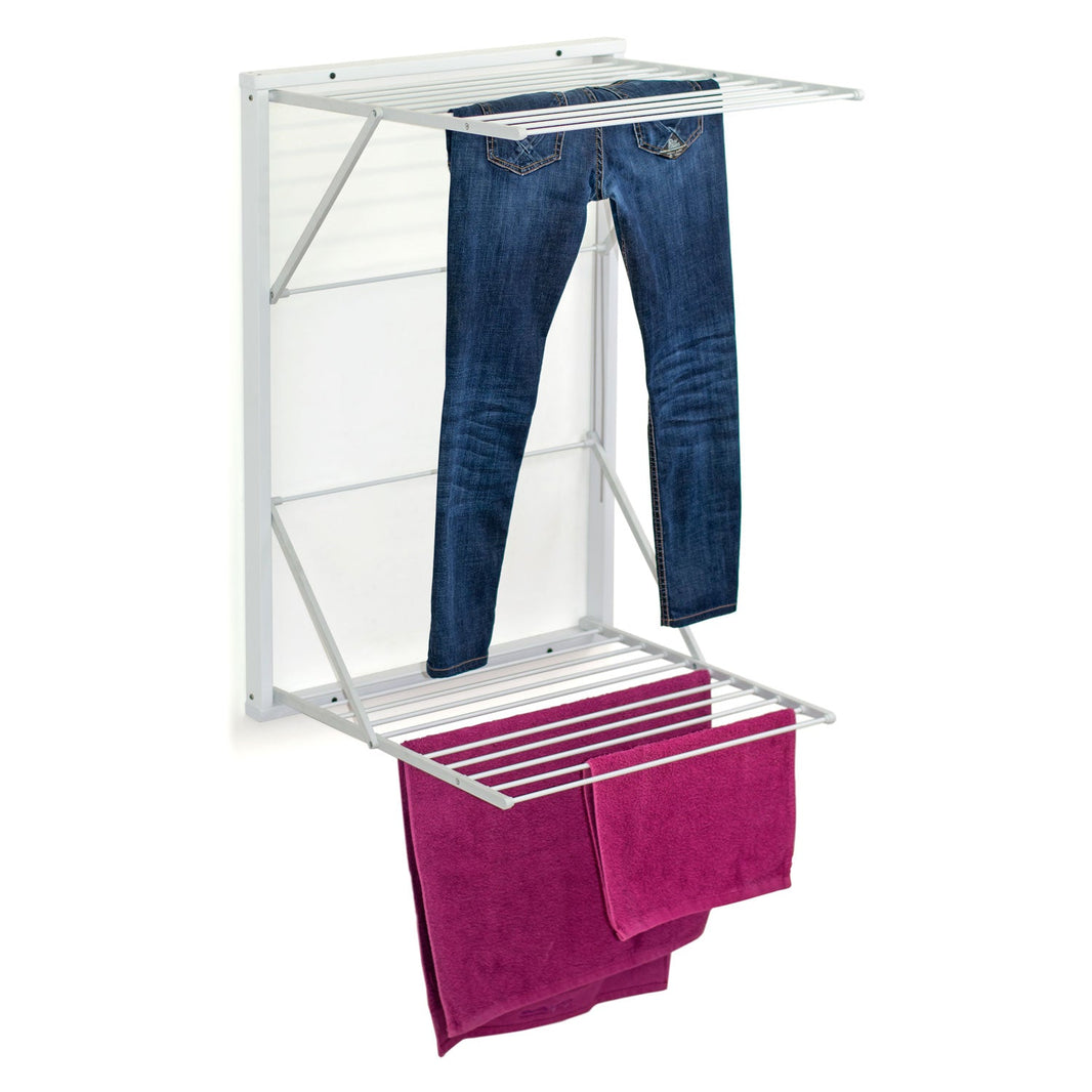 Étendoir à Linge Mural Rabattable 120 Cm - 7 Tiges, Longueur De Séchage 8.4 M - En Aluminium Blanc, Pour Intérieur/Extérieur