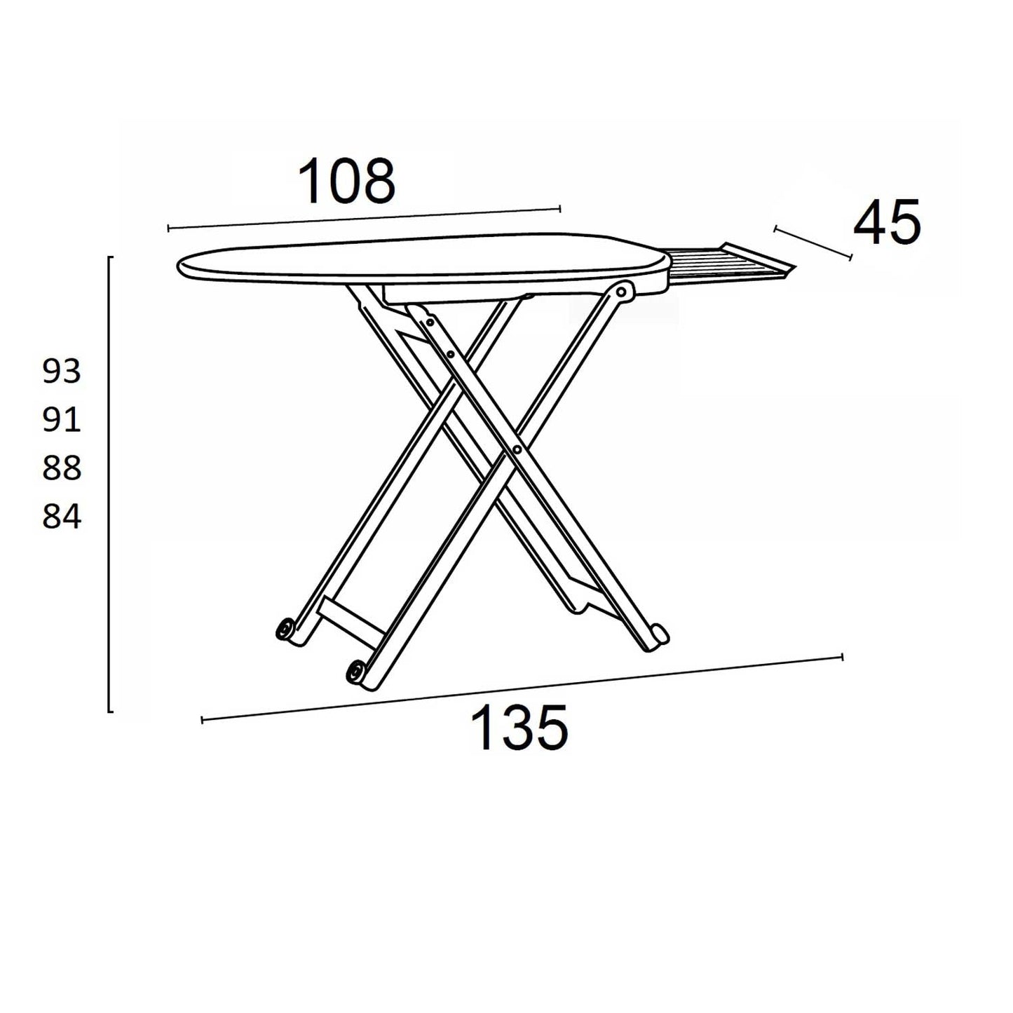 Table à repasser STIROLIGHT, hauteur réglable : 84-88-91-93 cm, roulettes à la base, repose-fer coulissant - Couleur Cerise, ARIT, 3