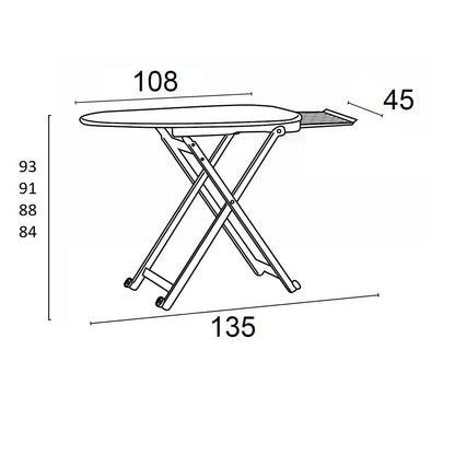 Table à repasser STIROLIGHT, hauteur réglable : 84-88-91-93 cm, roulettes à la base, repose-fer coulissant - Couleur Cerise, ARIT, 3