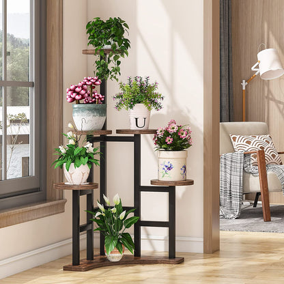 Tribesigns - Support de Plante en Métal, Etagère à Fleur en Bois Supports de Pots Porte Plante à 6 Niveaux Escalier Présentoire de Jardin