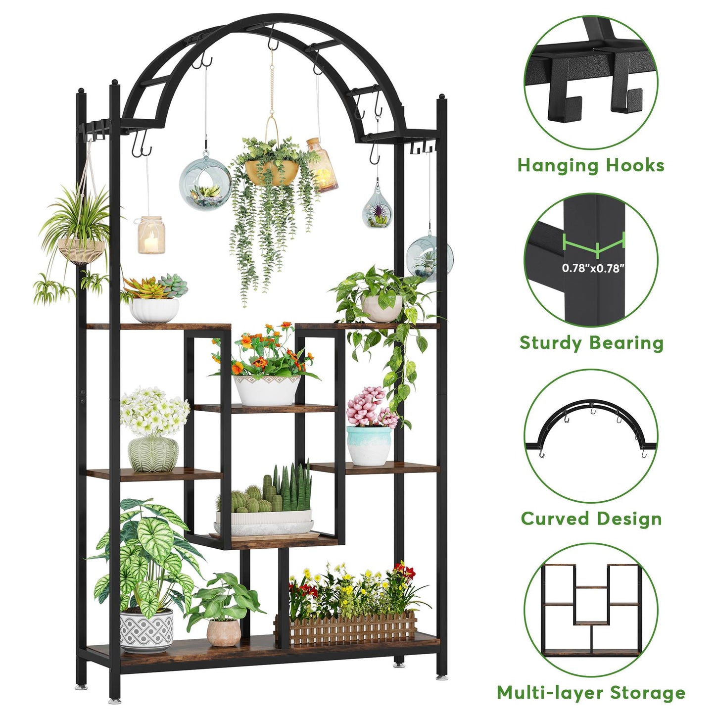 Support pour plantes d'intérieur à 5 niveaux, 190 cm,  Grand support de présentation pour pots de bonsaï pour intérieur, 7