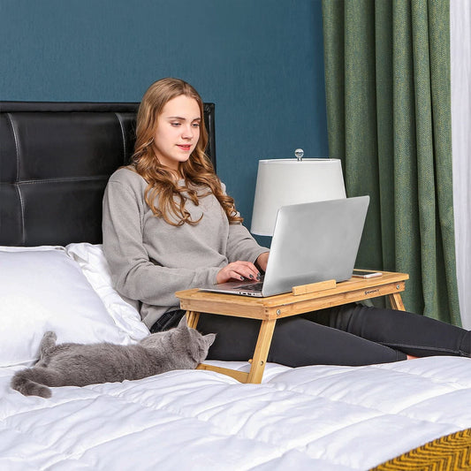 SONGMICS - Table de lit pliable en bambou pour PC portable inclinable