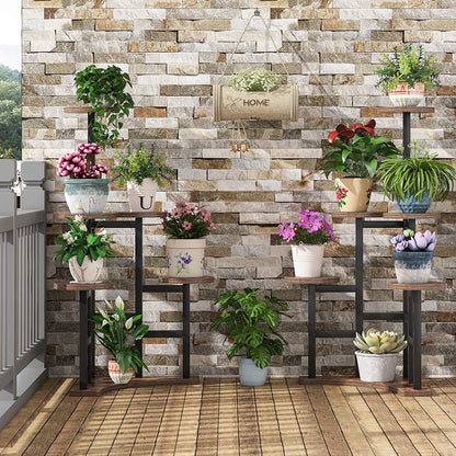 Tribesigns - Support de Plante en Métal, Etagère à Fleur en Bois Supports de Pots Porte Plante à 6 Niveaux Escalier Présentoire de Jardin