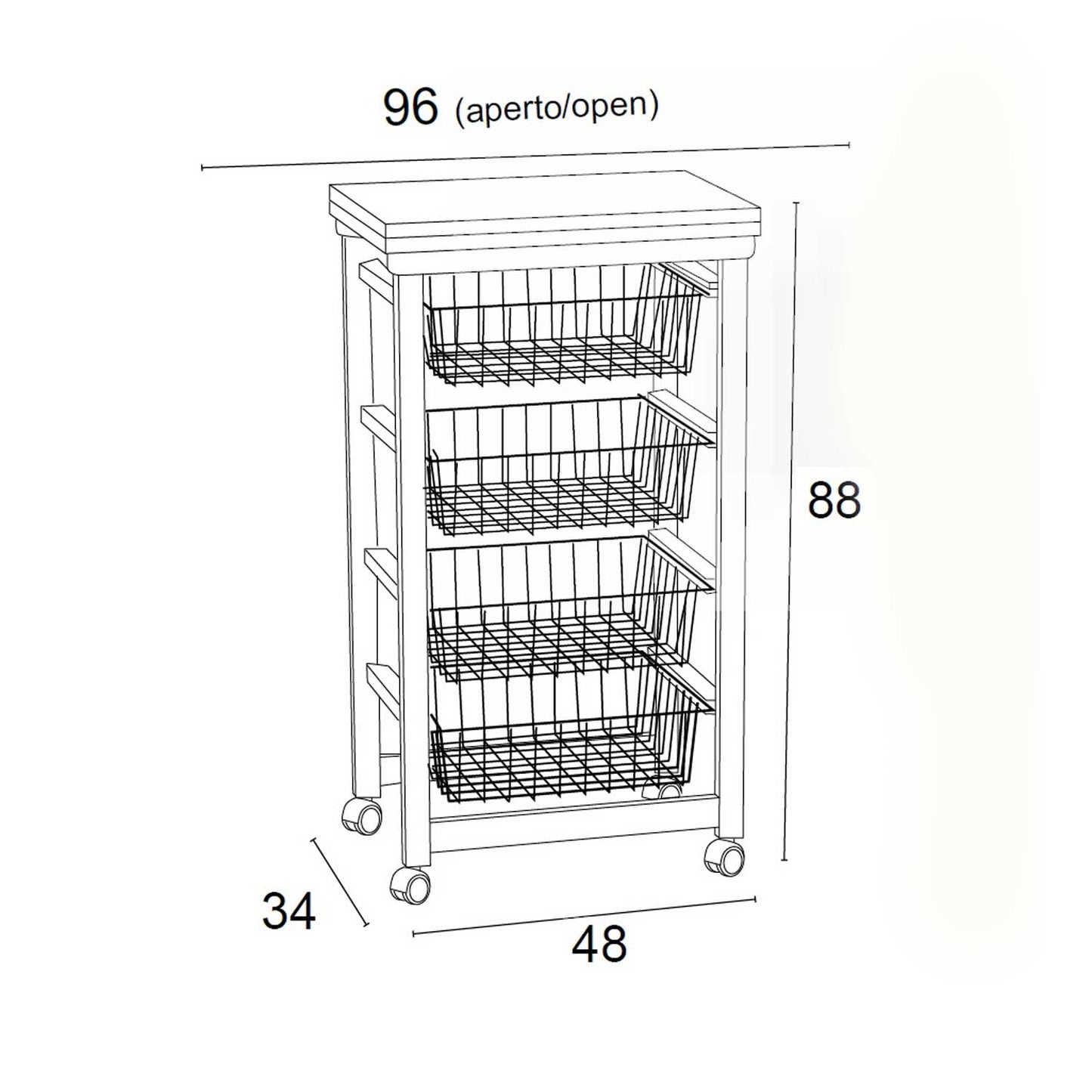 Chariot de cuisine GASTONCINO, Desserte Cuisine, Desserte a Roulette, Desserte Bois(da 48 a 96 cm), laccato bianco, Arit, 7