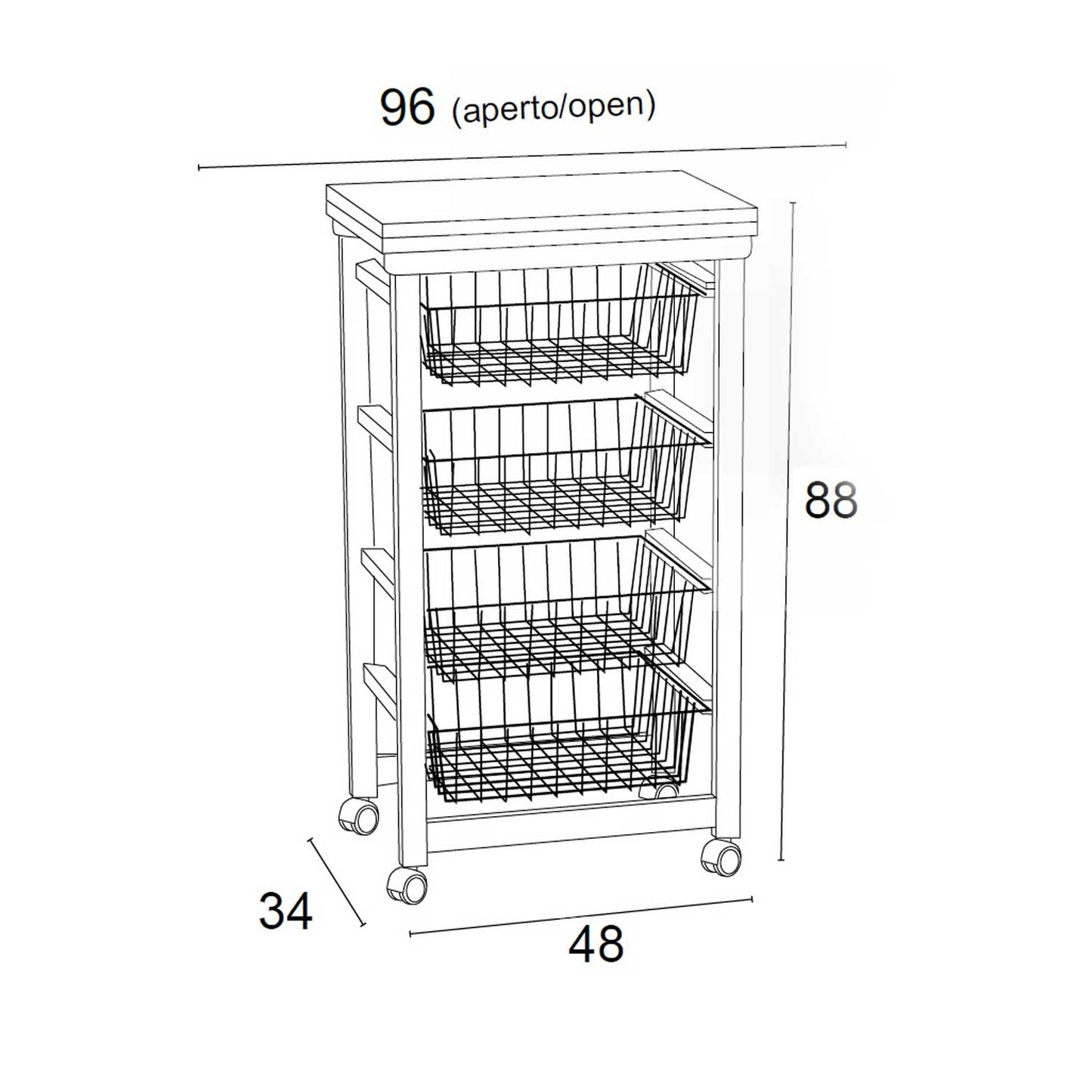 Chariot de cuisine GASTONCINO, Desserte Cuisine, Desserte a Roulette, Desserte Bois(da 48 a 96 cm), ciliegio, Arit, 7