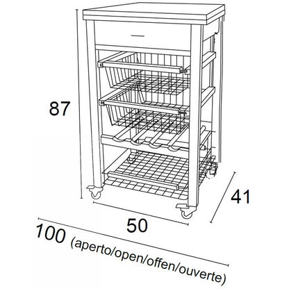 Chariot de cuisine GASTONE, Desserte Cuisine, Desserte a Roulette, Desserte Bois (50 à 100 cm), cerisier, Arit, 5