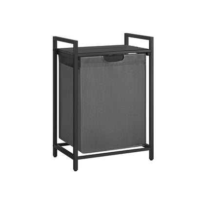 Panier à Linge Pliable, Panier Linge Bois, Sac à Linge Coulissant et Amovible, Etagère, 65L, Noir et Gris, VASAGLE, 9