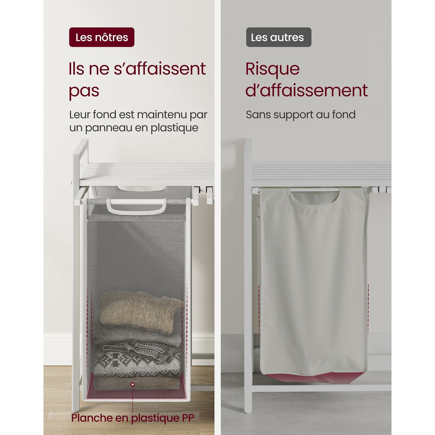 Meuble Panier à Linge Coulissant, Livraison Gratuite en France et Begique, Panier à Linge 2 Compartiments, VASAGLE, 3