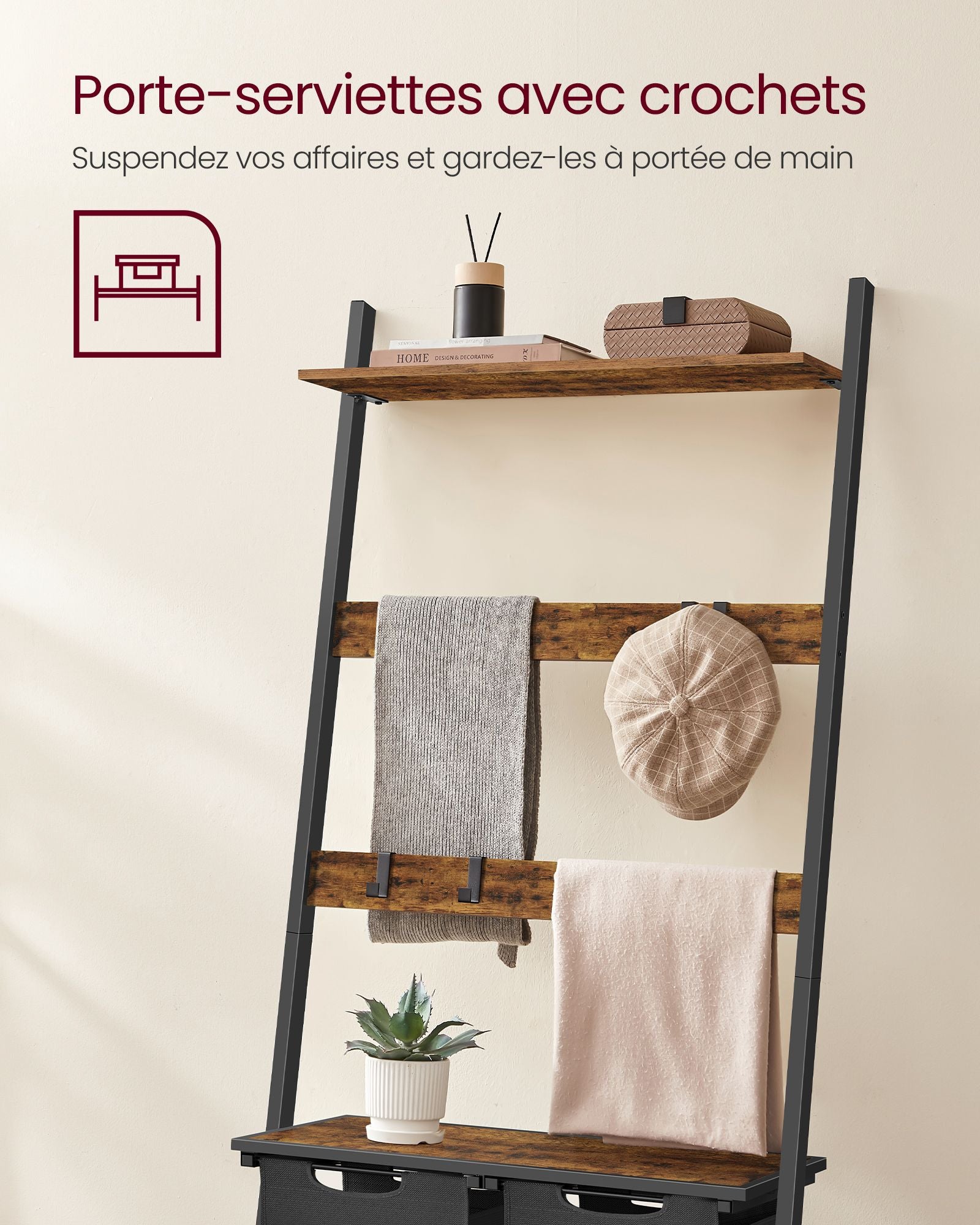 Panier à Linge Pliable, Panier Linge Bois, Panier à Linge Double, Corbeille Linge Sale, 2 x 46L, Marron-Noir, VASAGLE, 3