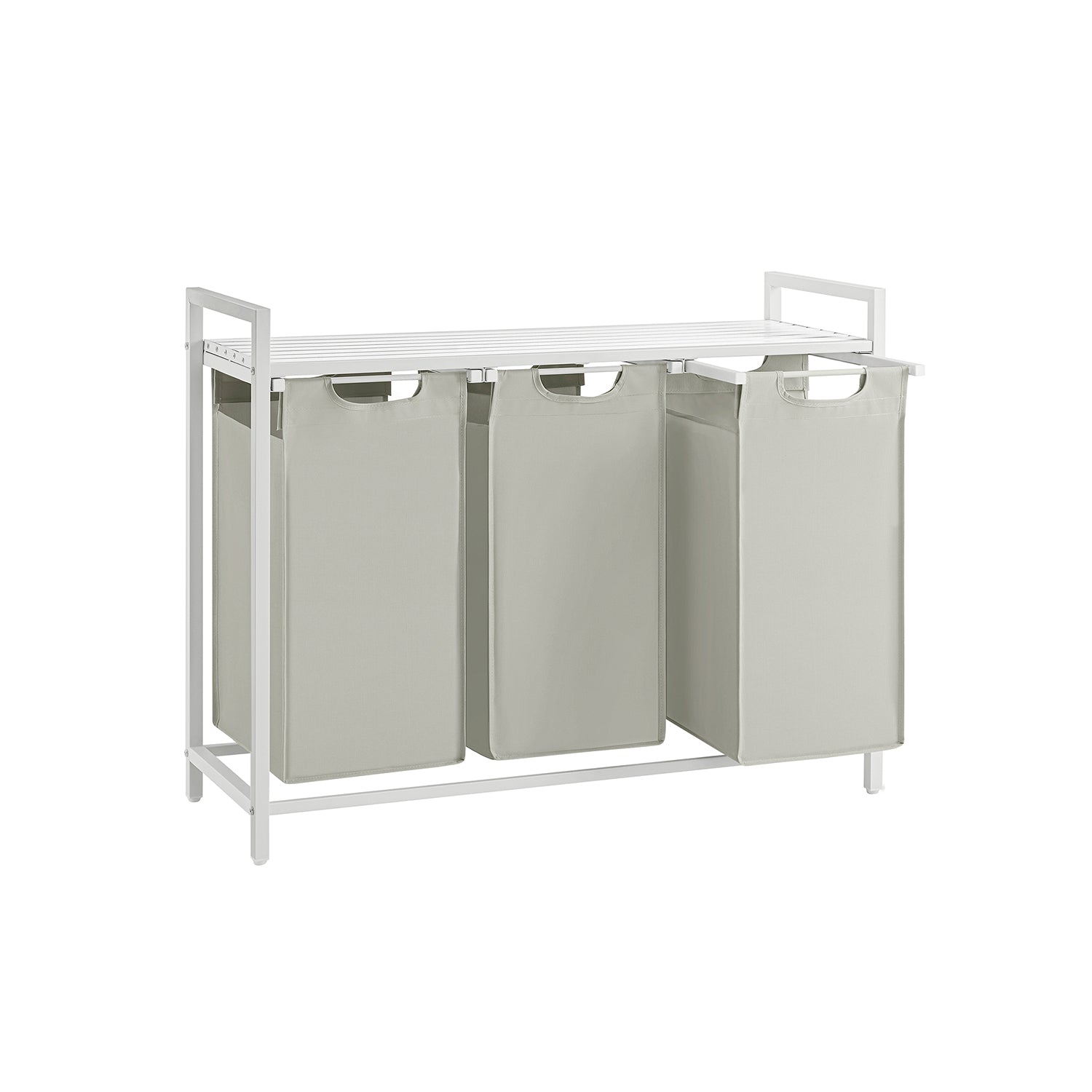 Panier à Linge Pliable, Panier Linge Bois, Panier à Linge Sale, Corbeille 3 Compartiment, Bac, 38L, Blanc, VASAGLE, 9