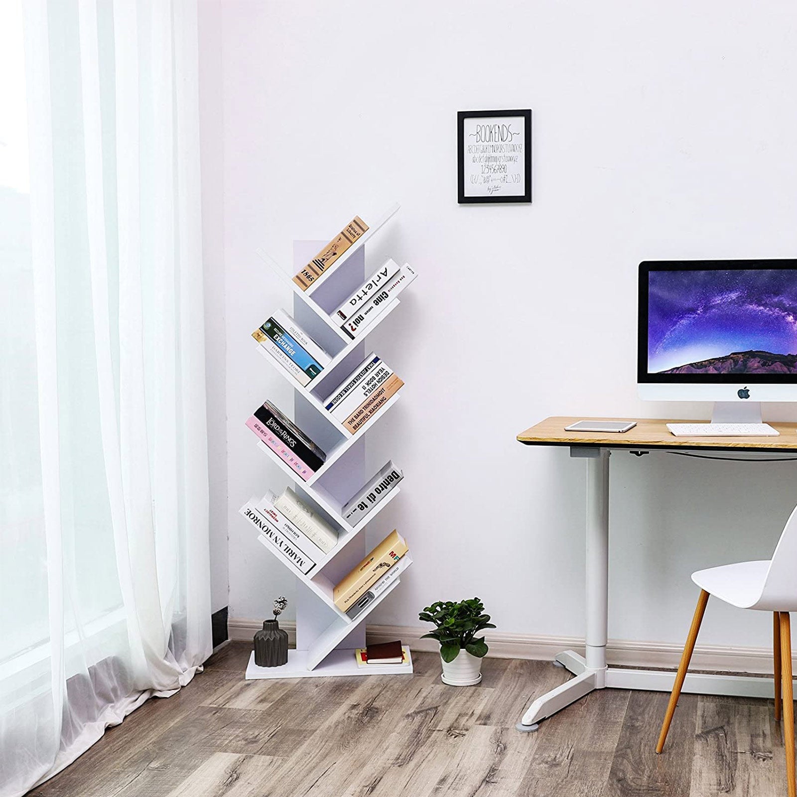 Étagère à 8 Niveaux pour Livres en Forme Arbre Bibliothèque en Bois pour Salon, Bureau, Blanc, VASAGLE, 6