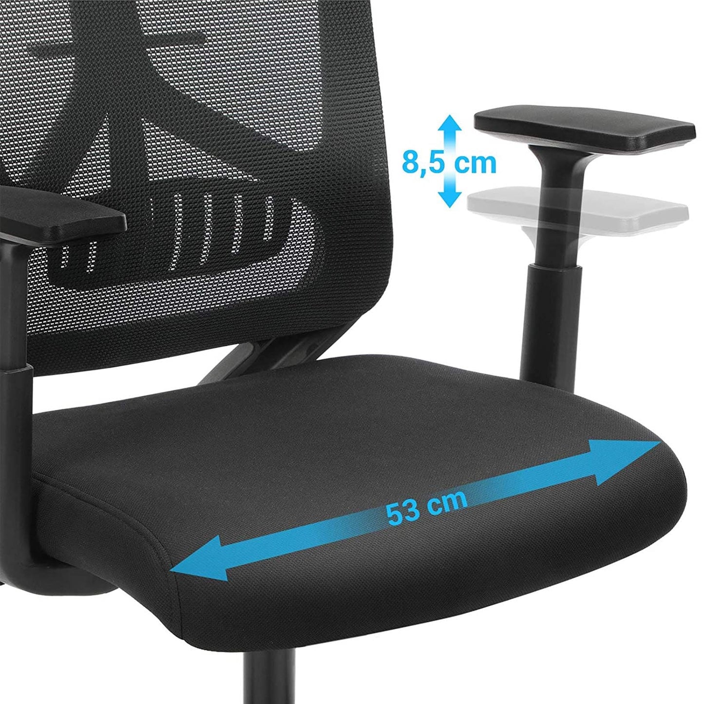 SONGMICS - Chaise d'ordinateur, largeur d'assise - 53 cm, accoudoir réglable - 8 cm