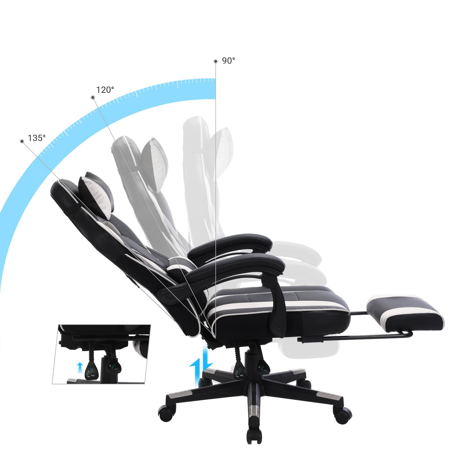 Chaise de bureau, chaise de jeu, chaise de bureau d'ordinateur, dossier inclinable (90-135°), pour le confort - SONGMICS