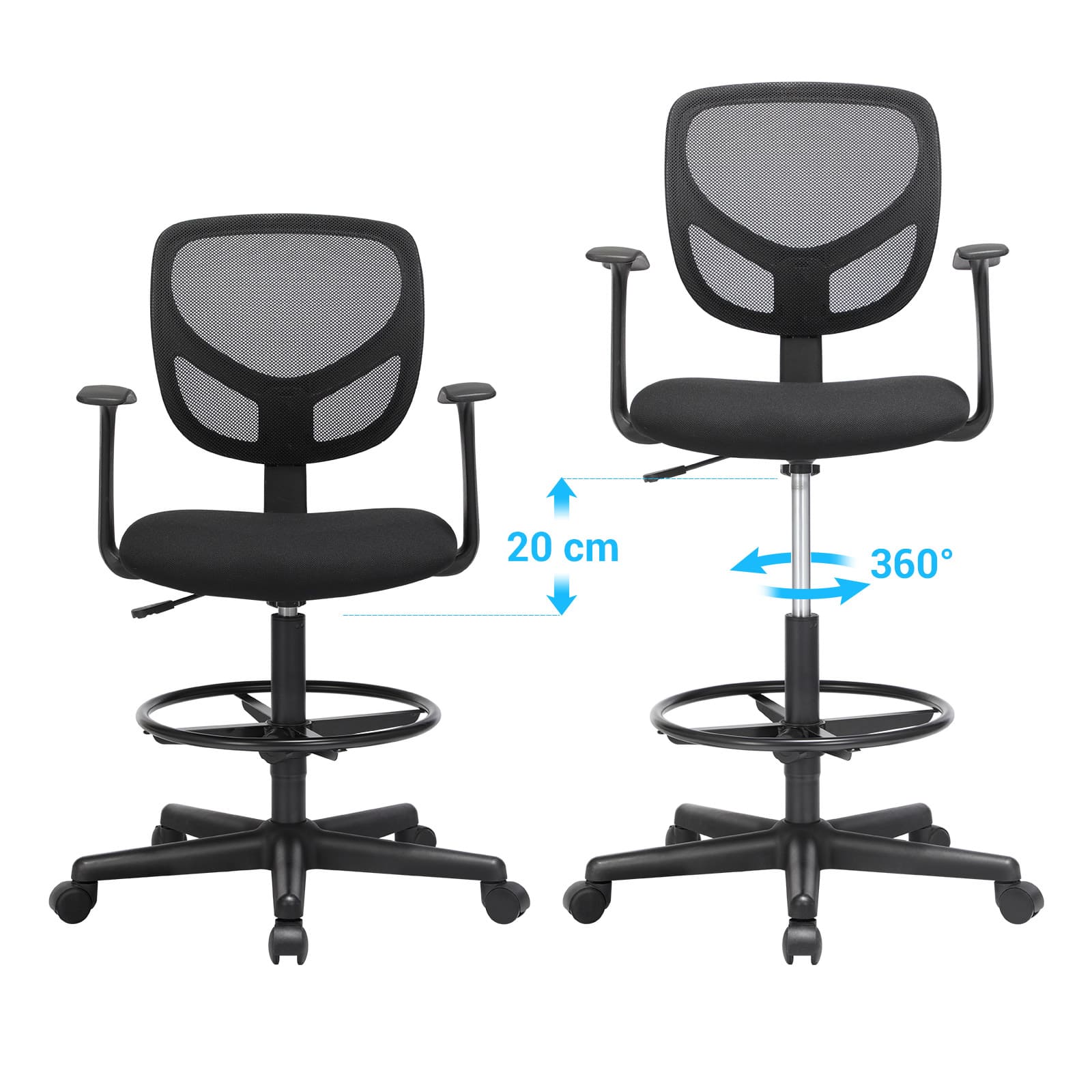 Chaise ergonomique, réglable en hauteur, repose-pieds, chaise de bureau pivote à 360 degrés, SONGMICS