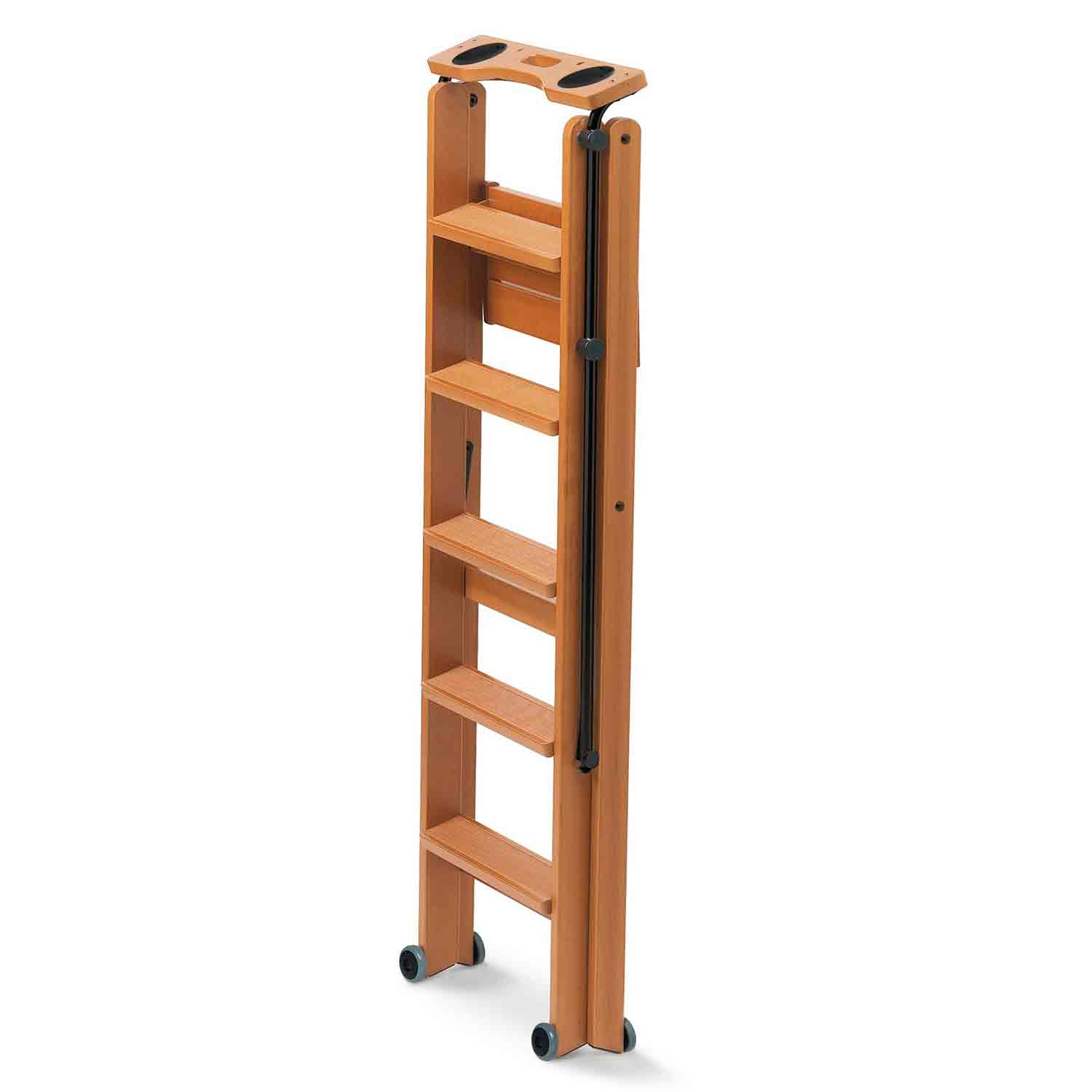 Escabeau 5, marches antidérapantes, système de sécurité, compartiment de rangement supérieur, roulettes, 2